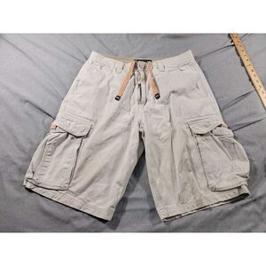 VINTAGE Bugle Boy Cargo Heavy Twill Cotton Shorts‎ Mens 33x11 Beige Baggy Y2K